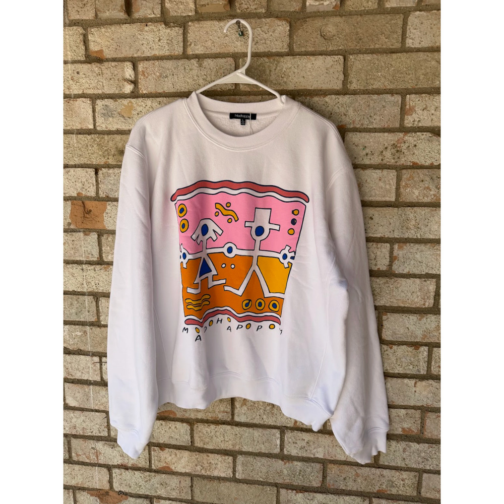 Madhappy White Graphic Fleece Crewneck Sweatshirt Size Large NWT